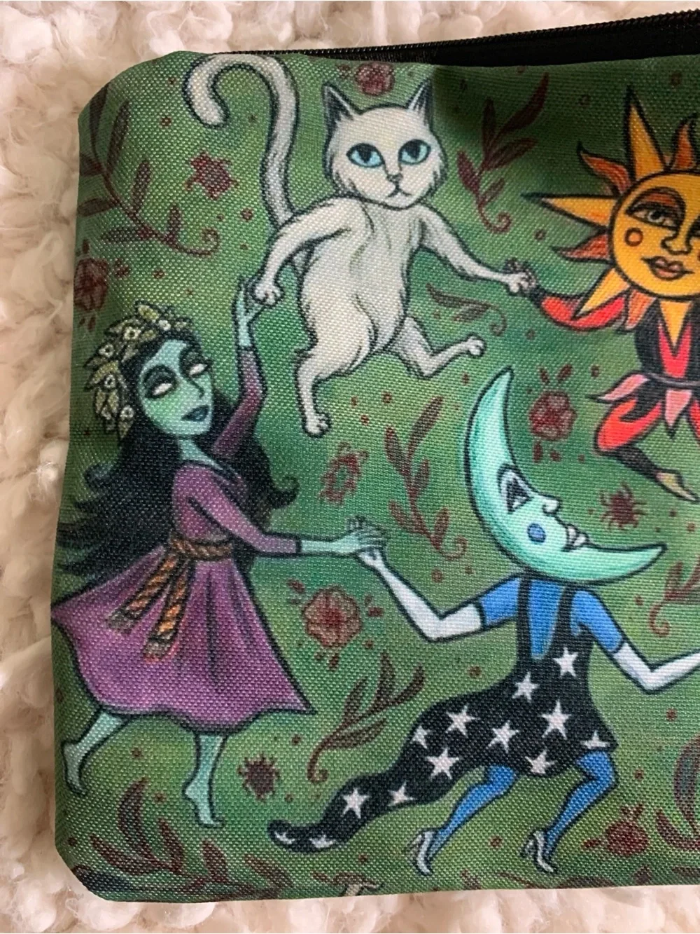 Spooky Celestial Whimsical Cat & Witch Travel Makeup Bag